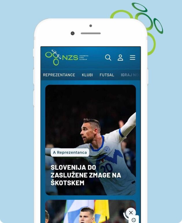 Mobilna različica prenovljene spletne strani NZS z novicami in prilagojeno navigacijo