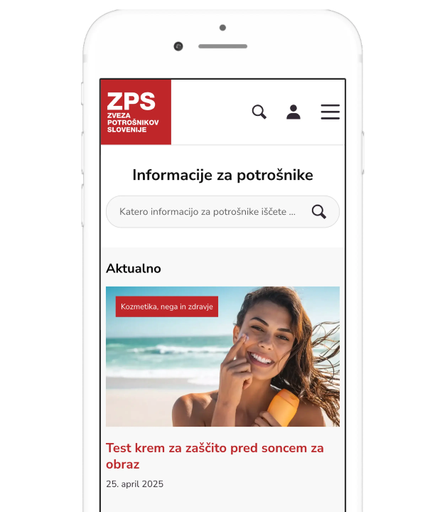 Zaslonski posnetek mobilne verzije spletne strani ZPS. Posnetek prikazuje domačo stran spletne strani.