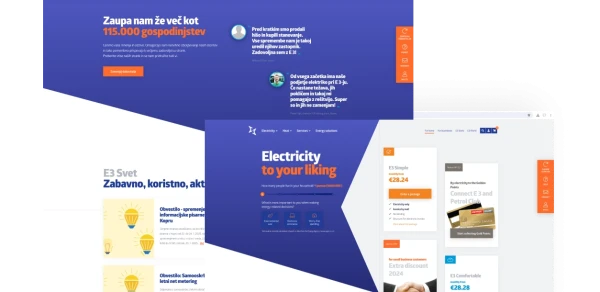 Screenshot of the E3 online shop, "Electricity tailored to your needs", showing a selection of electricity packages.