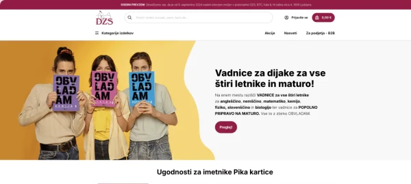 Posnetek zaslona naslovne strani spletne trgovine DZS