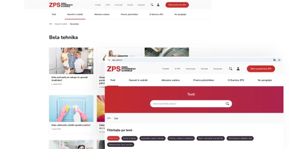 Zaslonski posnetek mobilne verzije spletne strani ZPS. Posnetek prikazuje domačo stran spletne strani.