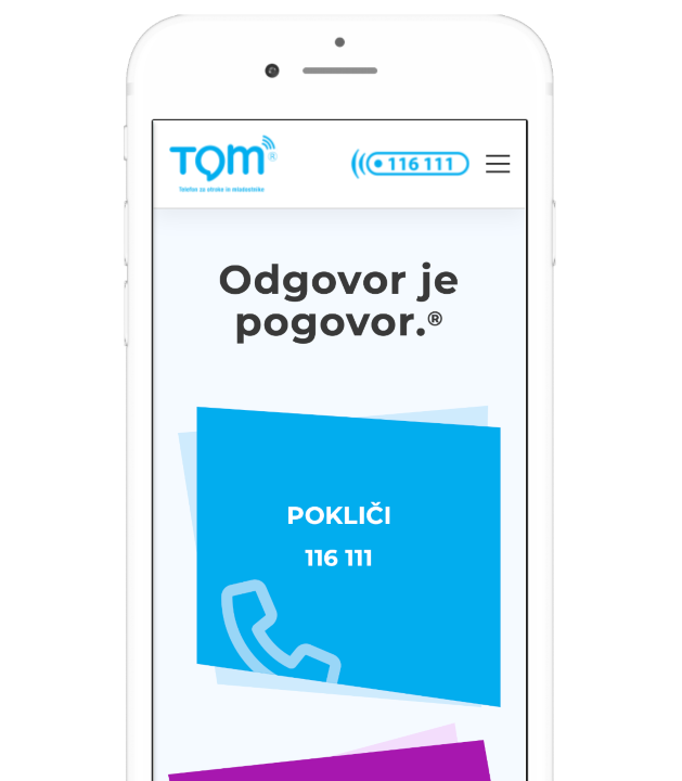 Zaslonski posnetek mobilne verzije spletne strani TOM telefon.