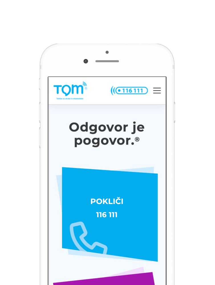 Zaslonski posnetek mobilne verzije spletne strani TOM telefon.