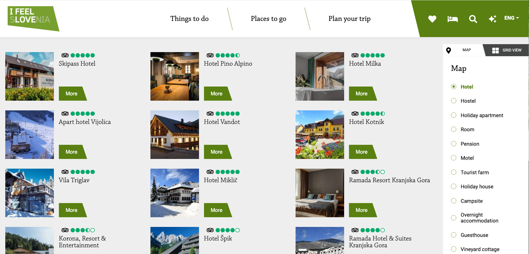 A display of TripAdvisor reviews integrated into slovenia.info website