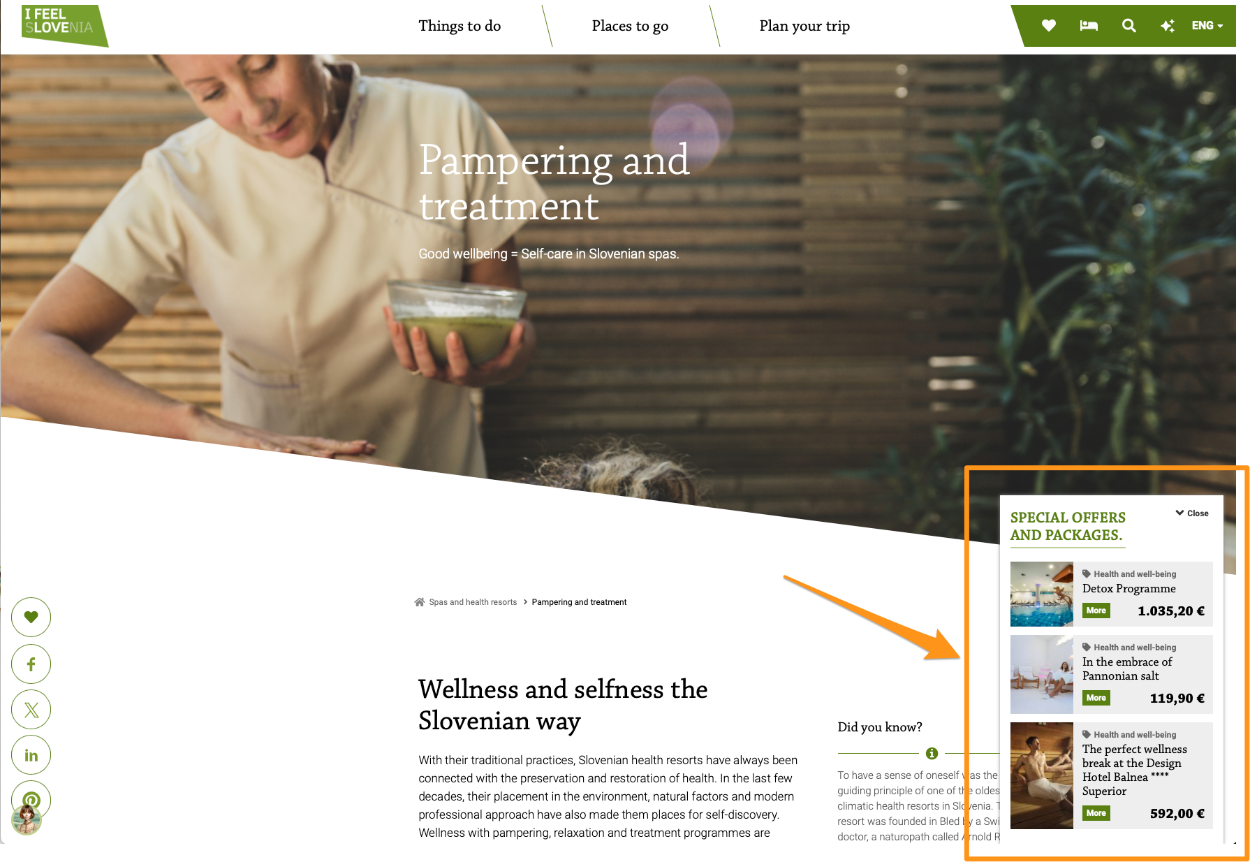 the presentation of pampering and treatment services comes with bookable offering