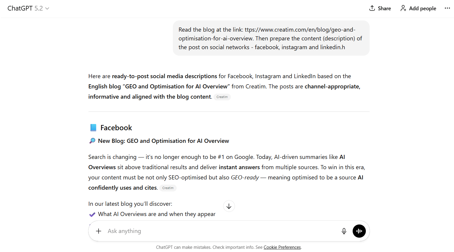Structured article outline showing how to use artificial intelligence in practice for writing blogs, descriptions, and emails.