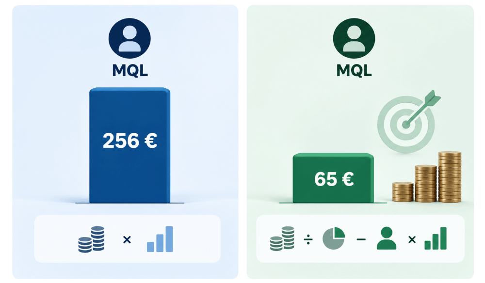 Primerjava pričakovane vrednosti MQL-a 256 € in maksimalne smiselne cene MQL-a 65 €