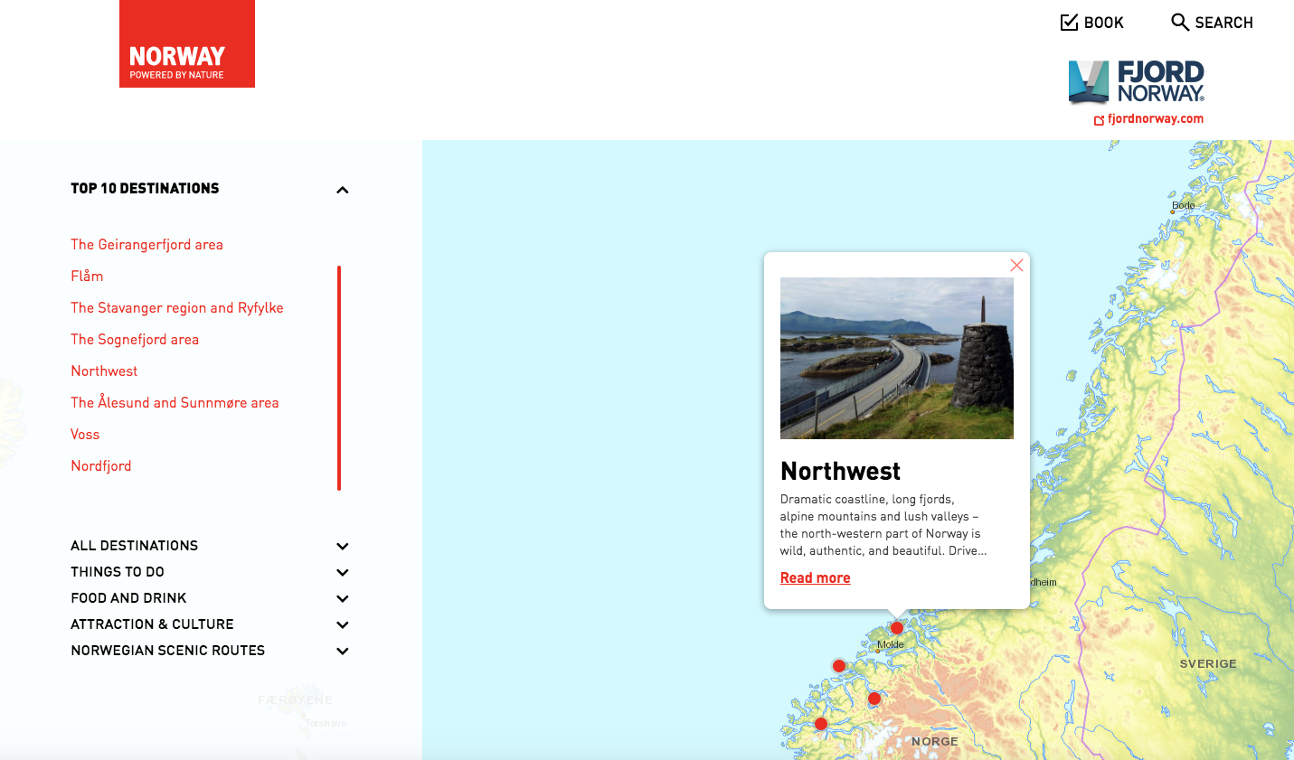 The interactive map of Norway