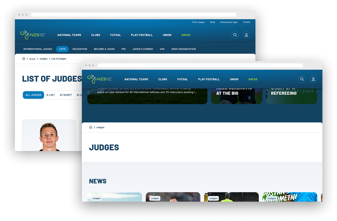 Redesigned NZS refereeing section with referee profiles, news and dedicated content